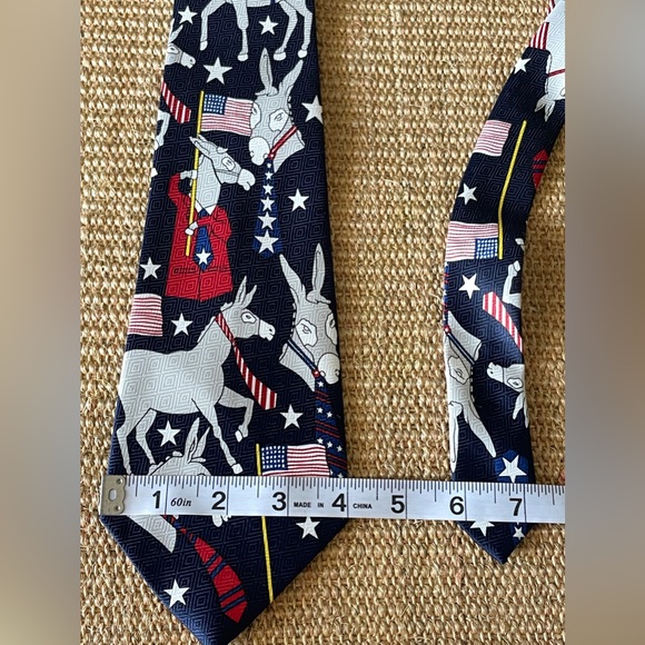 Democrat donkey USA flag navy blue tie. Designs by A. Rogers. - Picture 6 of 8